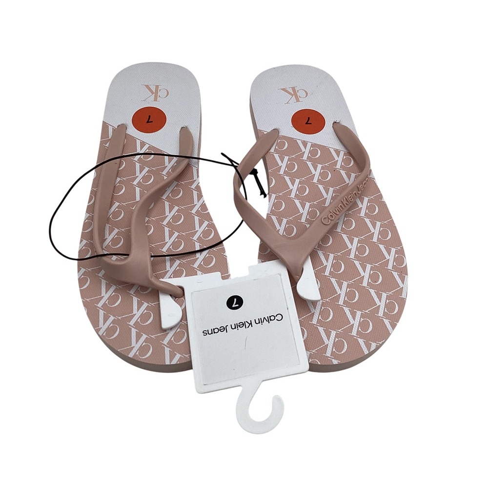 Calvin‎ Klein Jeans Womens KCSAYE-C Flip Flops Pink Monogram Logo Sandals Size 7